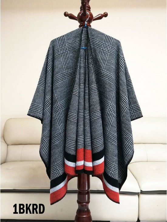 Soft Plaid Patterned Cape W/ Linear Design